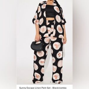 Fashion Nova Black and Cream Patterned Wide Leg Pants